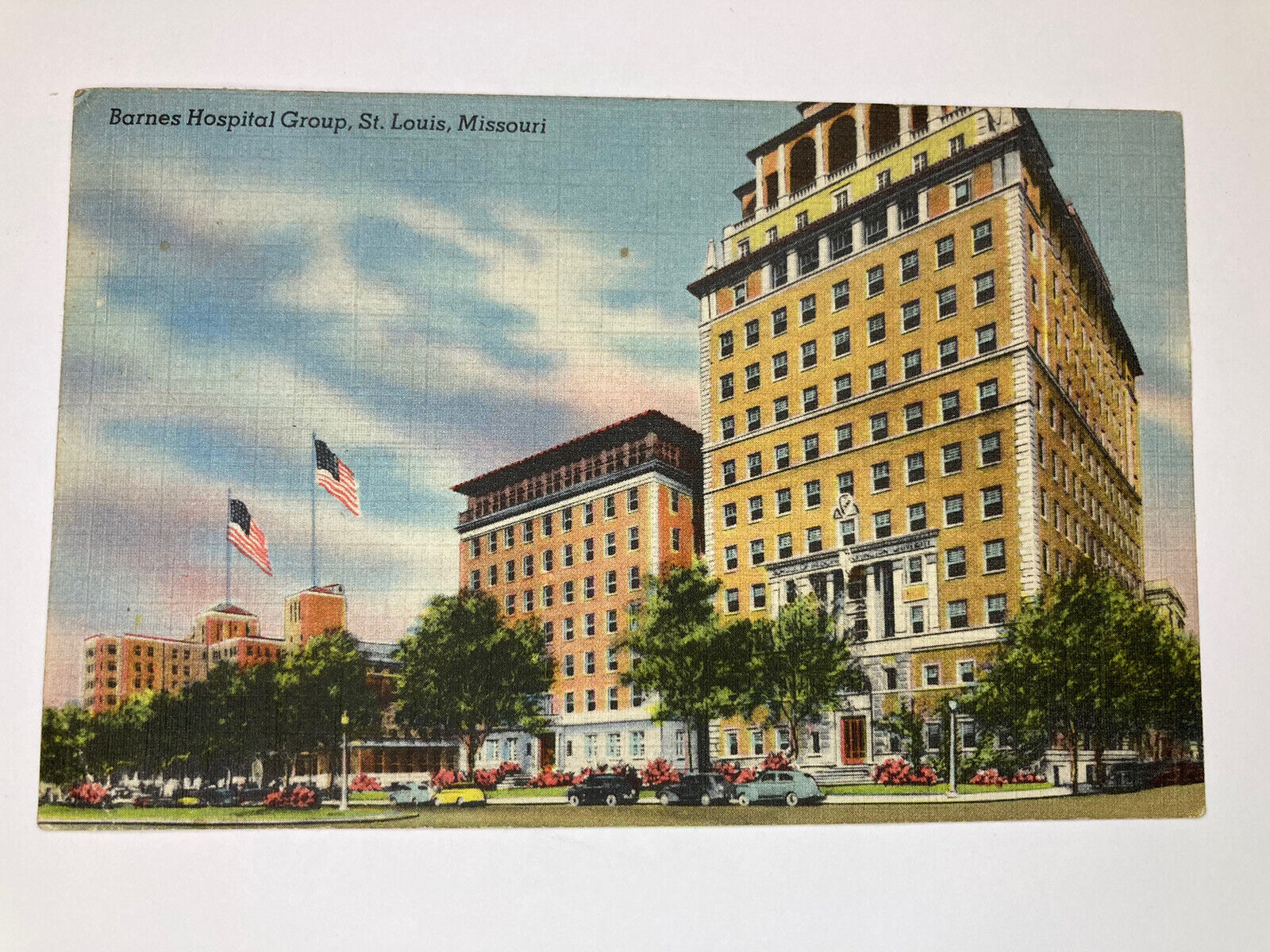 Barnes Hospital Group St. Louis, Missouri American Flag VINTAGE Postcard