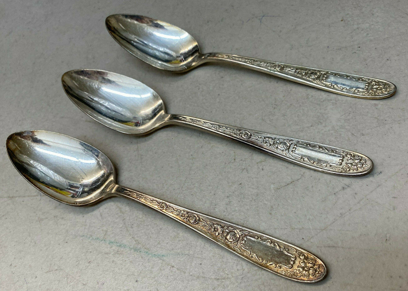 3 Teaspoons Tea Spoons National Silver Co Mildred Silverplate Monarch 1936 Fancy