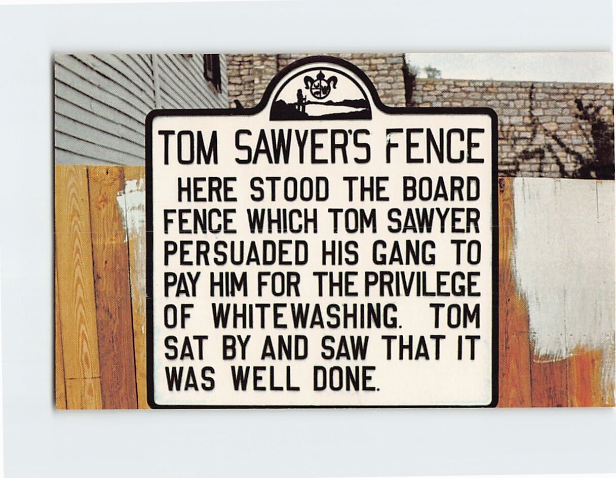 Postcard Tom Sawyer Fence Mark Twain\'s Boyhood Home Hannibal Missouri USA