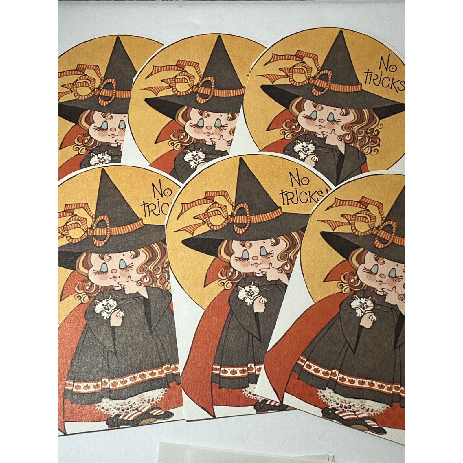 Vintage Halloween Witch Girl No Tricks Greeting Cards Linda Yakel Artist NEW