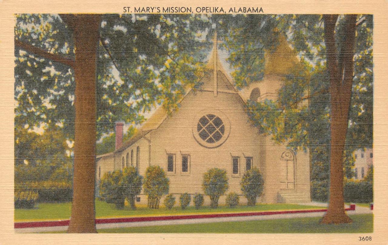Opelika, AL Alabama   ST MARY\'S MISSION  Lee County  ca1940\'s Linen Postcard