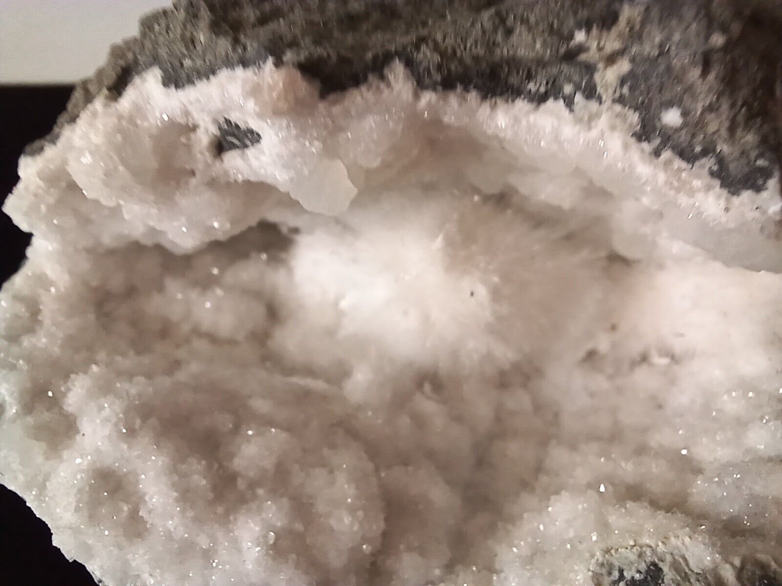 Impressive Okenite fuzzy ball in calcite geode India