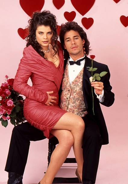 Actress Yasmine Bleeth poses with actor Ricky Paull Goldin in 1995 Old Photo