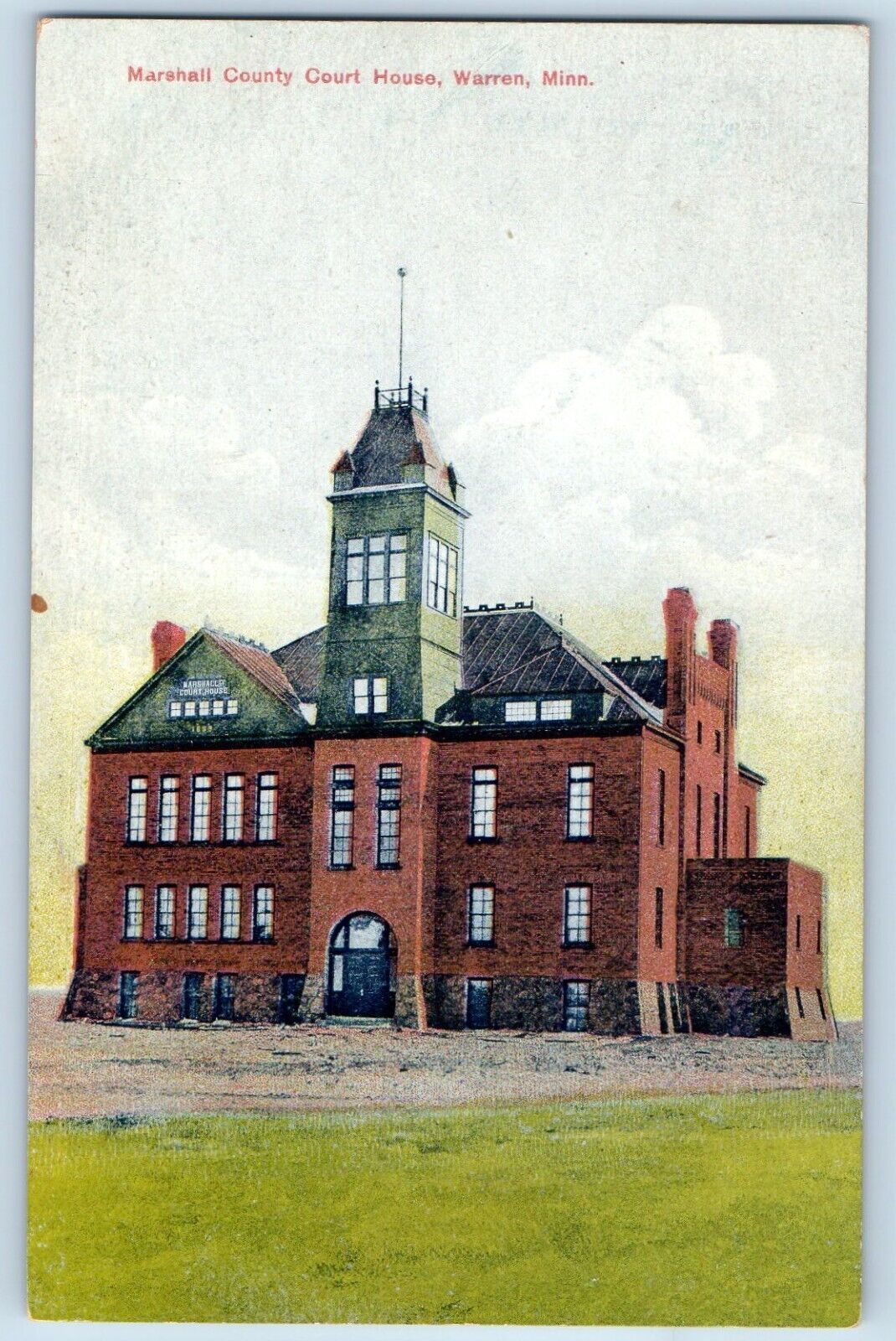 Warren Minnesota MN Postcard Marshall County Court House Exterior Building c1910