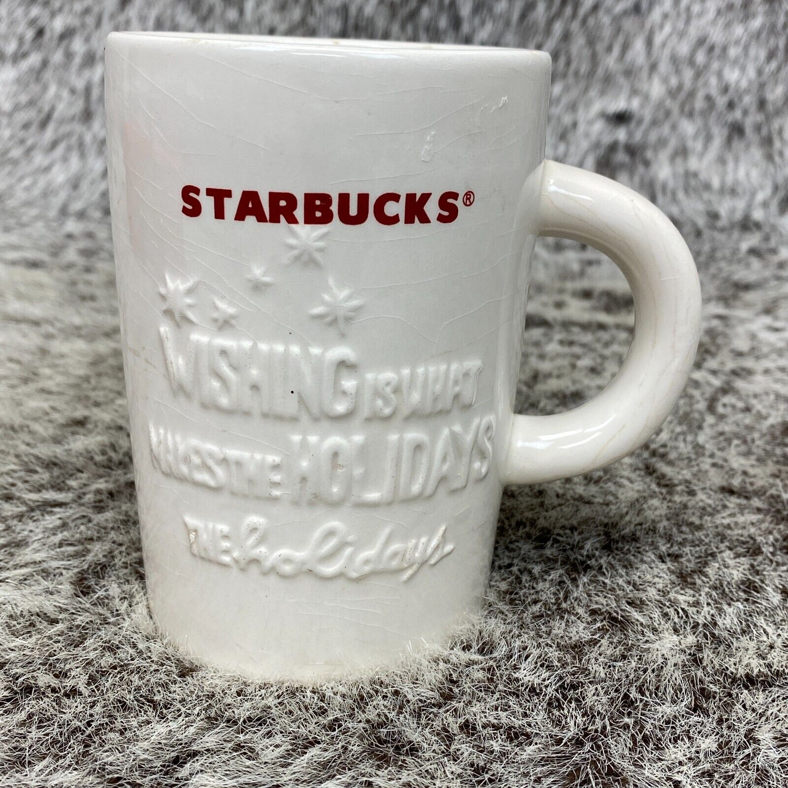 Starbucks Coffee Mug Tea  Holiday Wish White Red 3D Cup Christmas 10 oz 2010