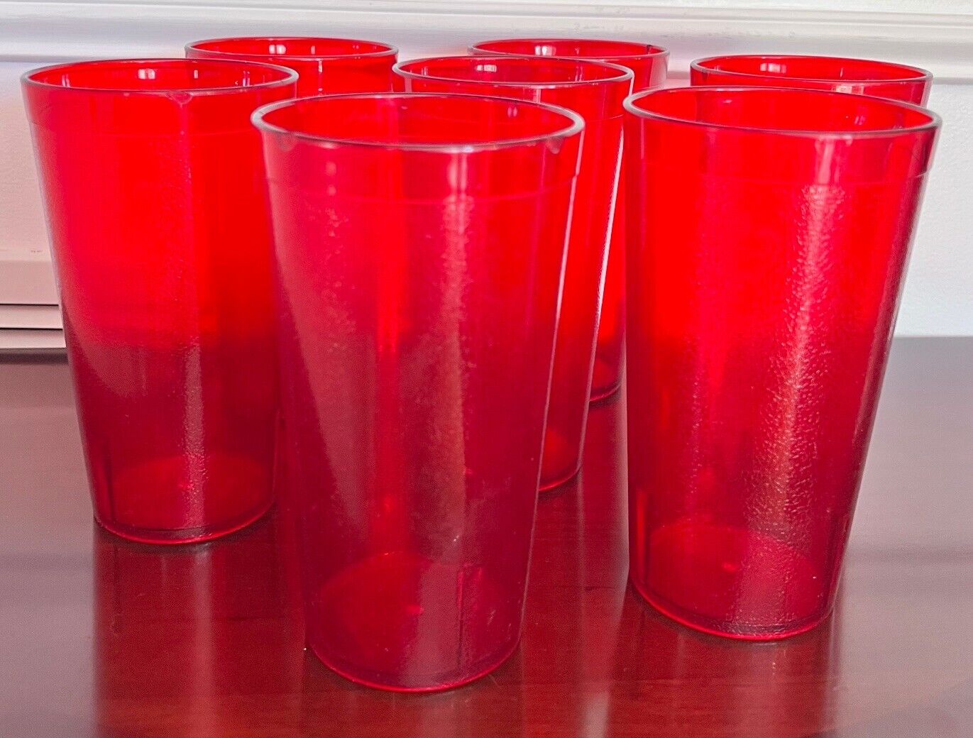 12 Oz Red Plastic Drink Beverage Cups Set of 7 Vintage Pizza Hut Style HAS CHIPS