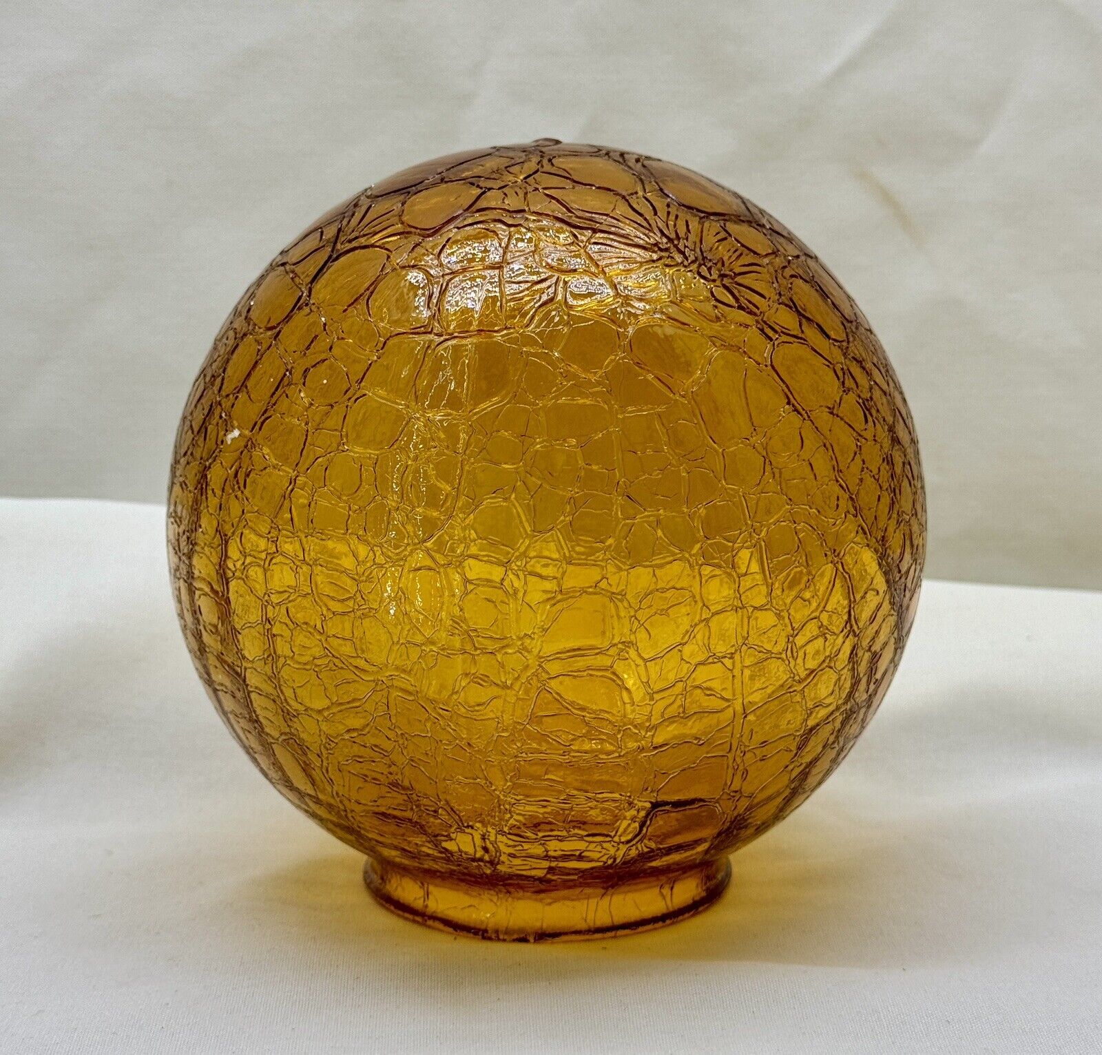 Vintage Mid-Century Amber Crackle Glass Globe Lamp Shade Mid-Century 3” Fitter