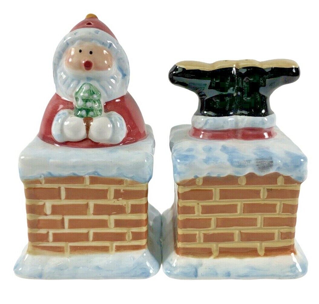 Up On The Rooftop Santa Chimney Midwest Jolly Follies Salt and Pepper Shakers 