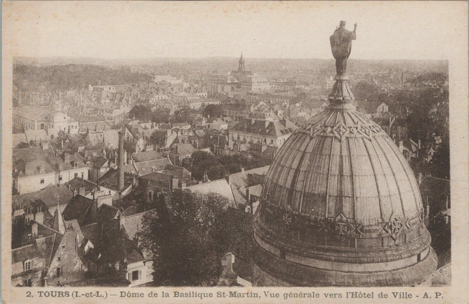 Early 20th Century Antique Postcard-Dome de la Basilique St-Martin, Tours France