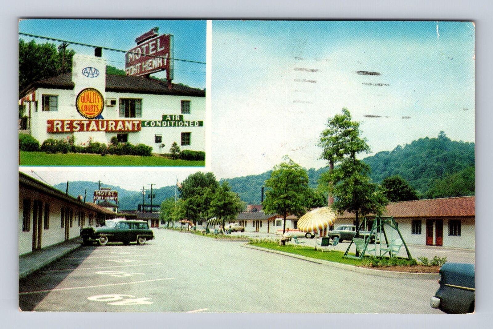 Wheeling WV-West Virginia, Motel Fort Henry, Restaurant, Vintage c1956 Postcard