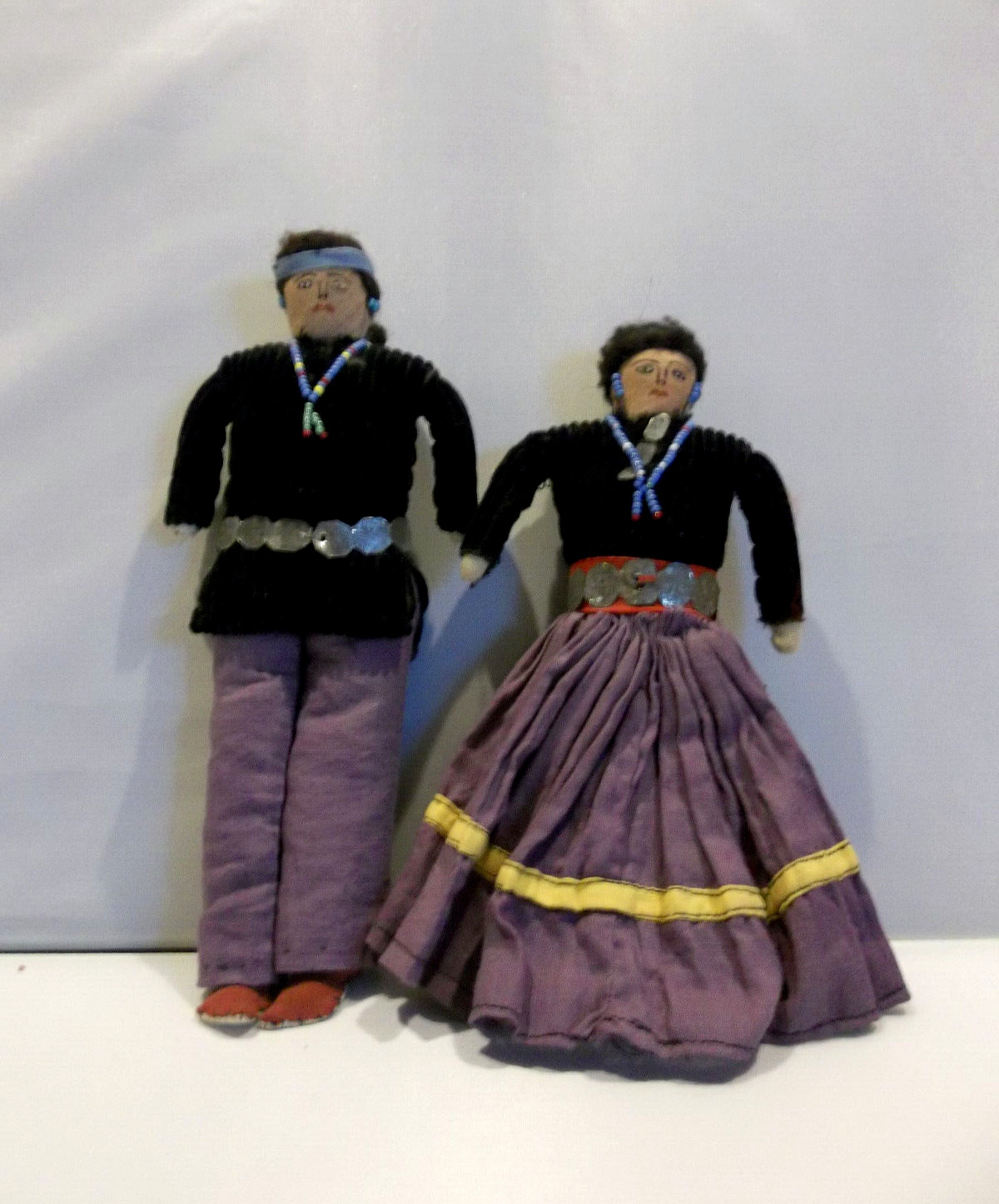 Vintage Native American Indian Navajo Cloth Beaded Jewelry Artist Dolls Lot of 2