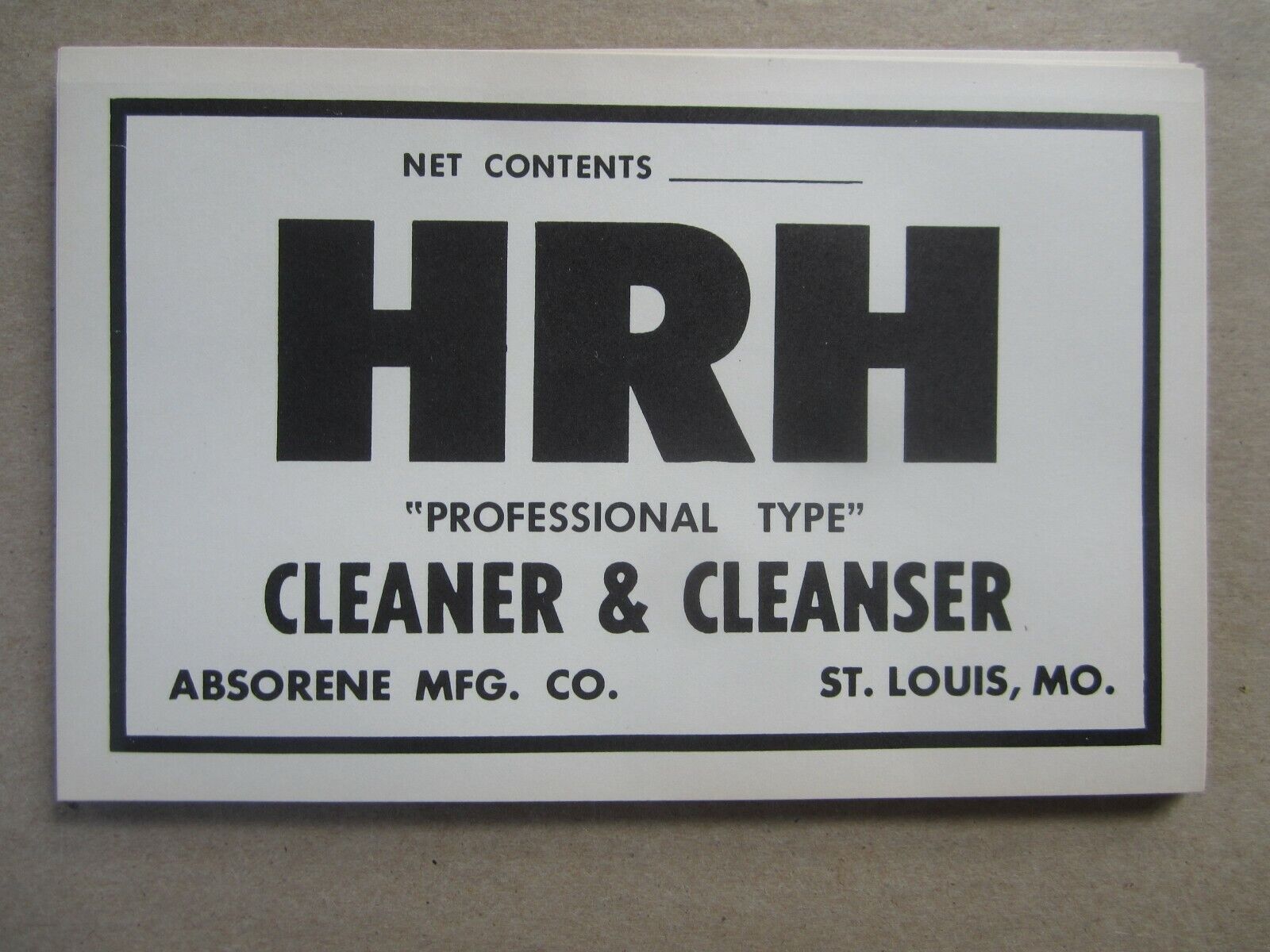 Wholesale Lot of 50 Old Vintage  HRH Cleaner & Cleanser LABELS - Absorene Mfg Co