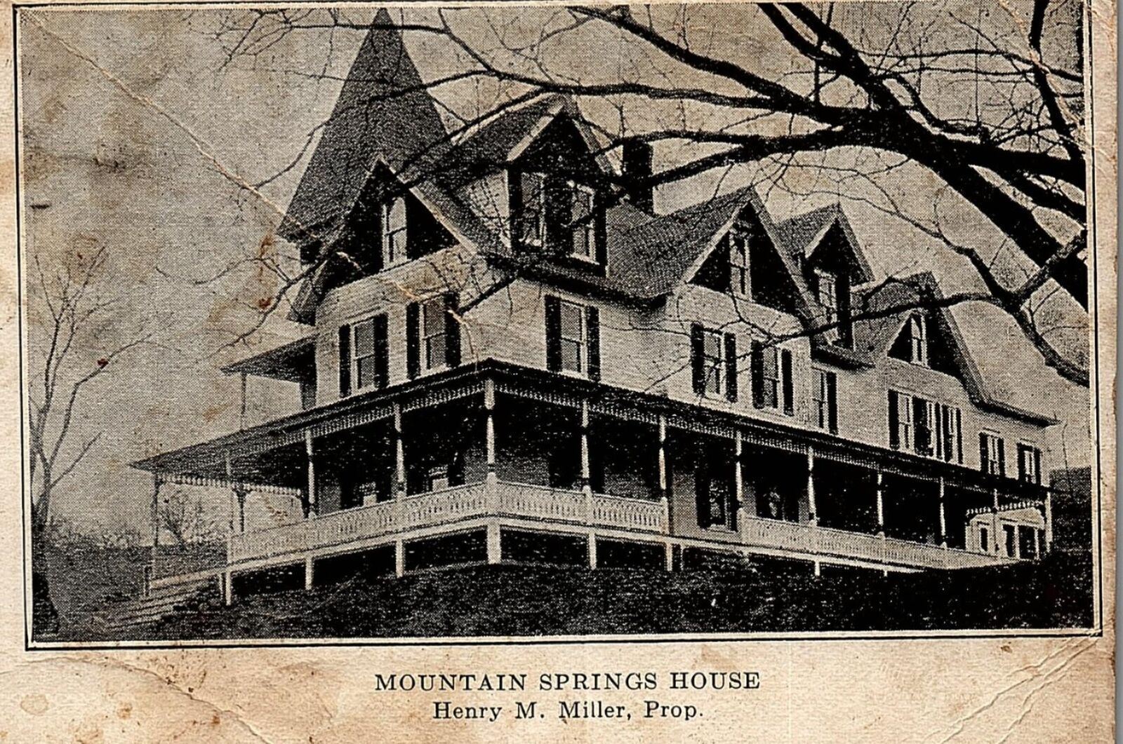 1912 SULLIVAN CO NY MOUNTAIN SPRINGS HOUSE HENRY M. MILLER PROP. POSTCARD 38-82