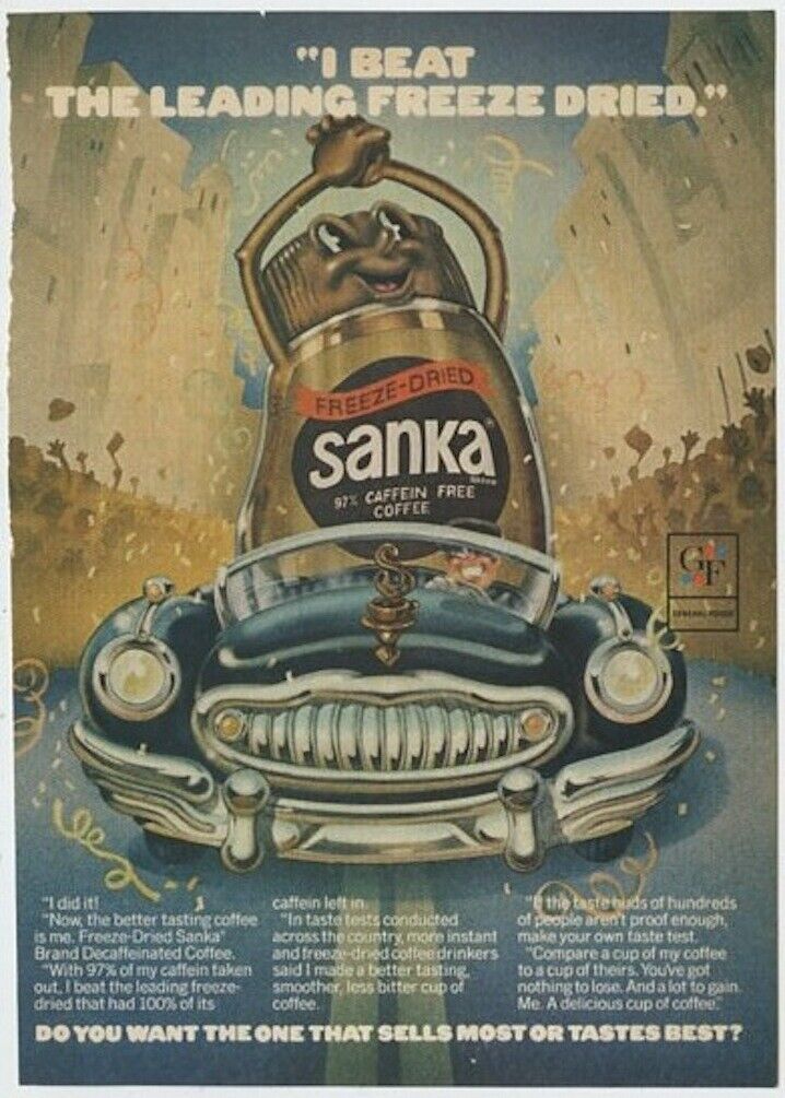 Sanka Freeze Dried 97pc Caffine Free Coffee Tastes the Best 1973 Vintage Ad 