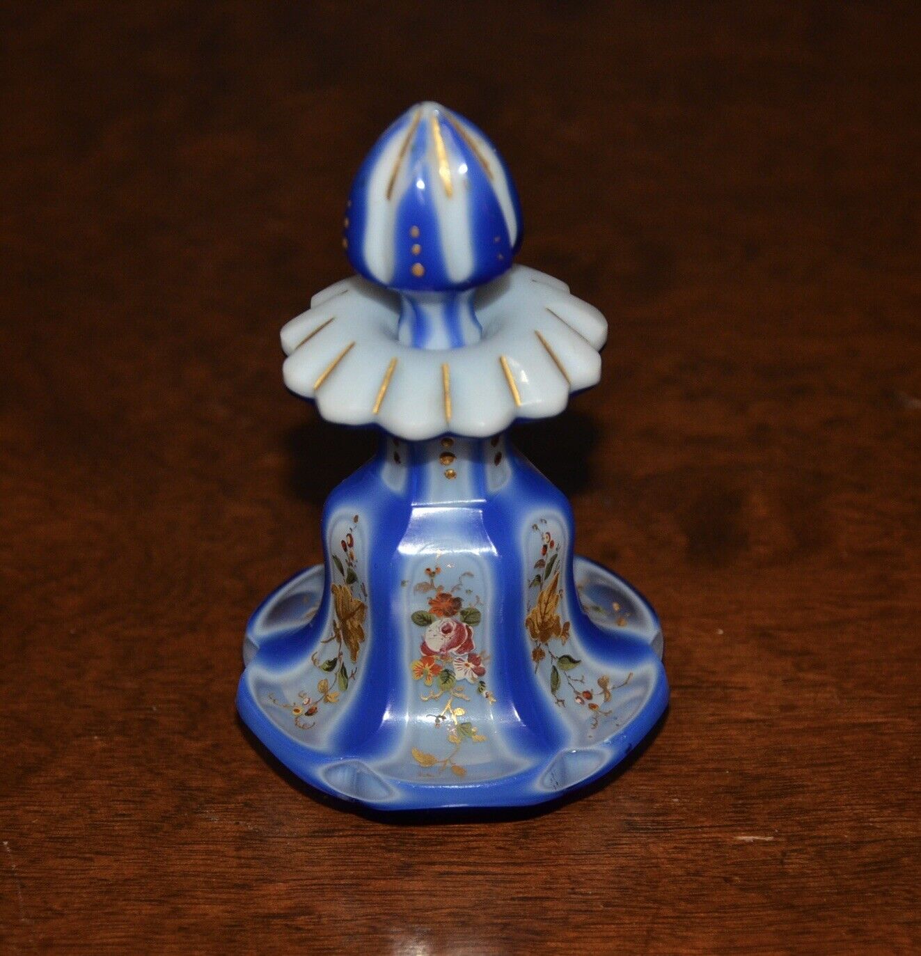 Antique 19th Century Bohemian Opaline Glass Hand-Painted Perfume Bottle