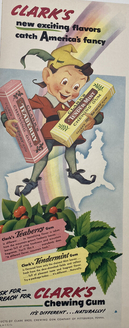 c1942 Clark\'s Chewing Gum New Flavors & A&P Coffee VINTAGE Print Ad 6x14\
