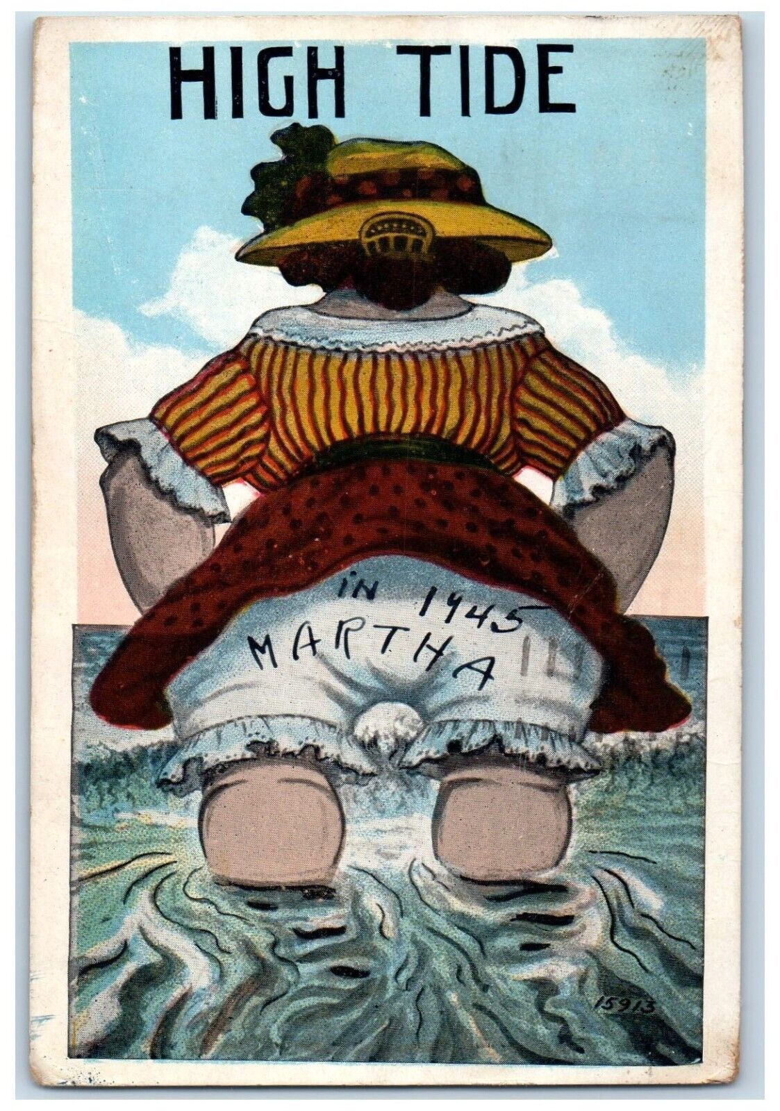 1935 High Tide Giant Woman Boston Massachusetts MA Posted Vintage Postcard