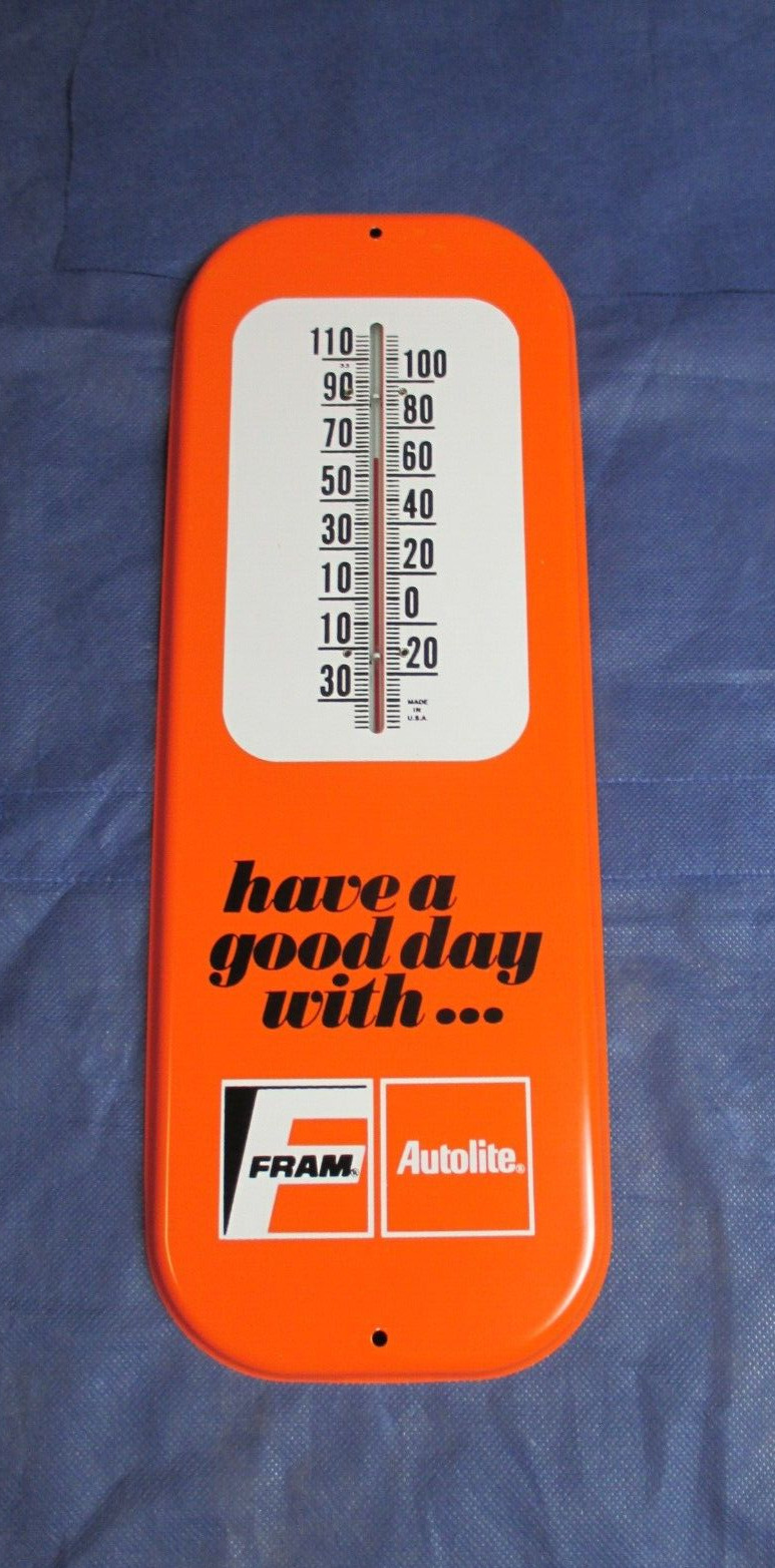 NOS Vintage FRAM-AUTOLITE Thermometer Sign Not Porcelain Gas and Oil ~ LQQK~WOW