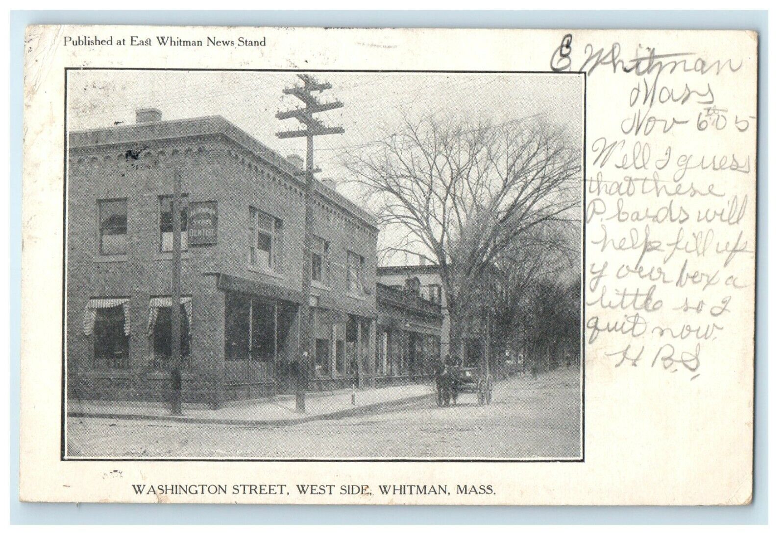 1905 Washington Street West Side Whitman Massachusetts MA Antique Postcard