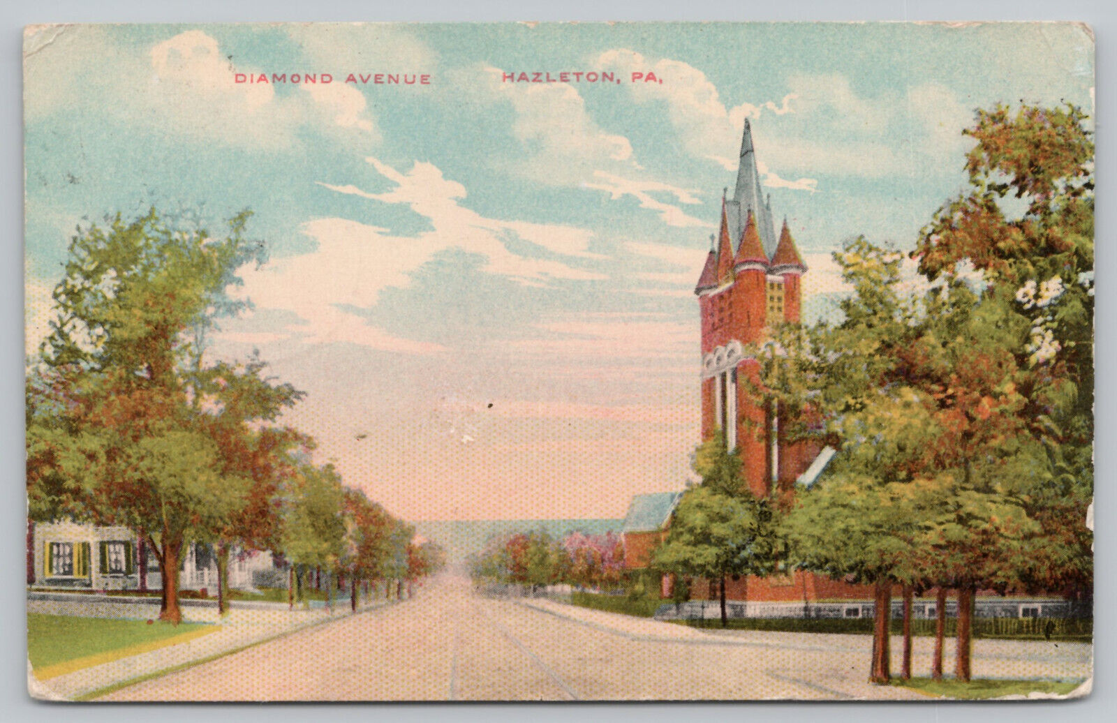 Hazleton PA Pennsylvania - Diamond Av. w/ Streetcar Tracks - Postcard 1910