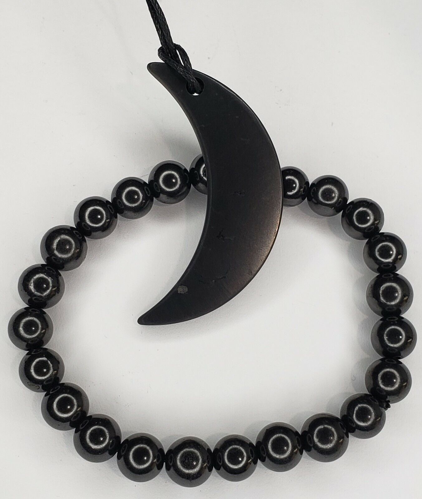 Shungite Set 007 - 8 mm Bracelet 1 pc + Shungite Pendant Crescent Moon 1 pc
