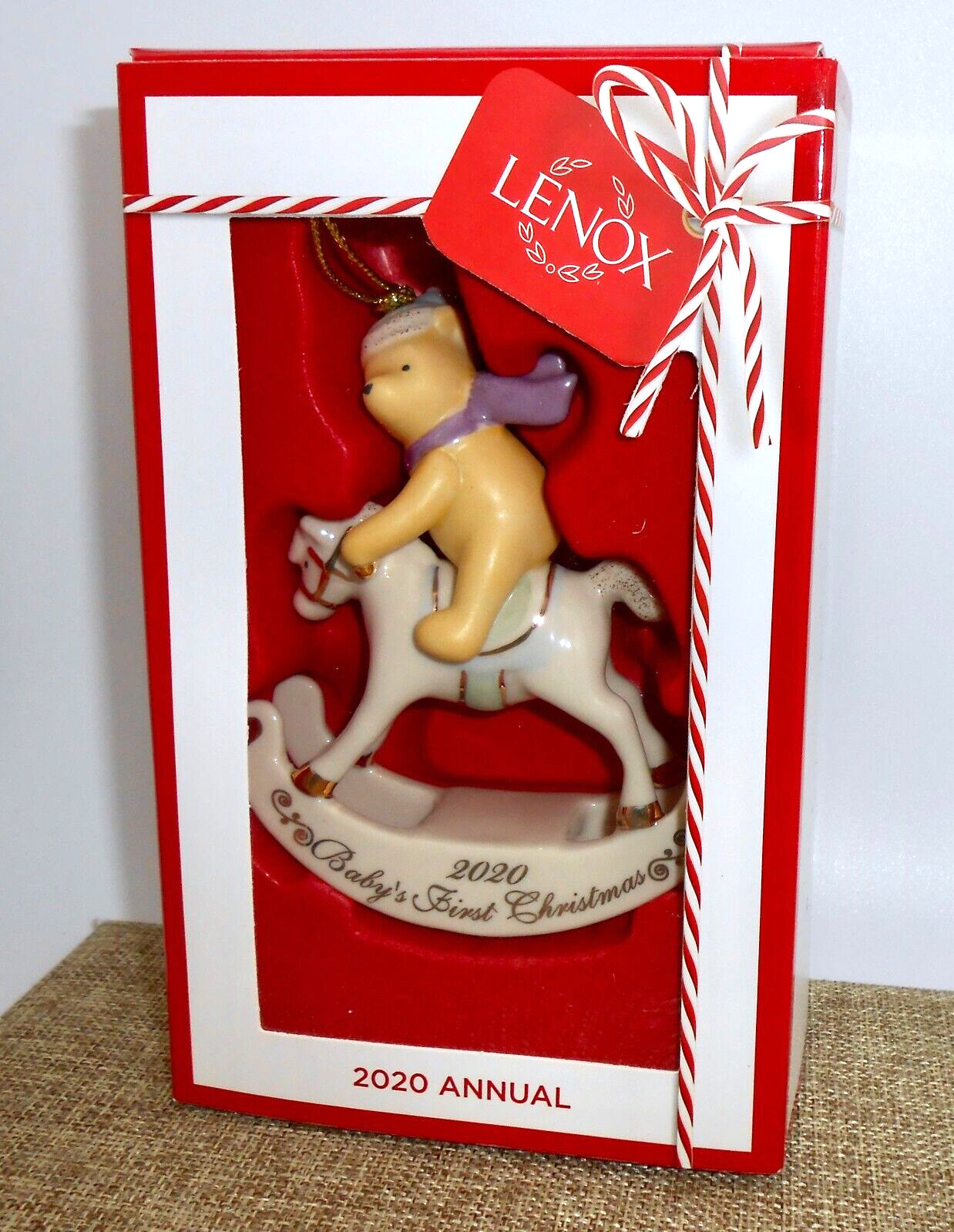 LENOX 2020 BABY'S FIRST CHRISTMAS Porcelain Ornament Winnie the Pooh & Horse H66