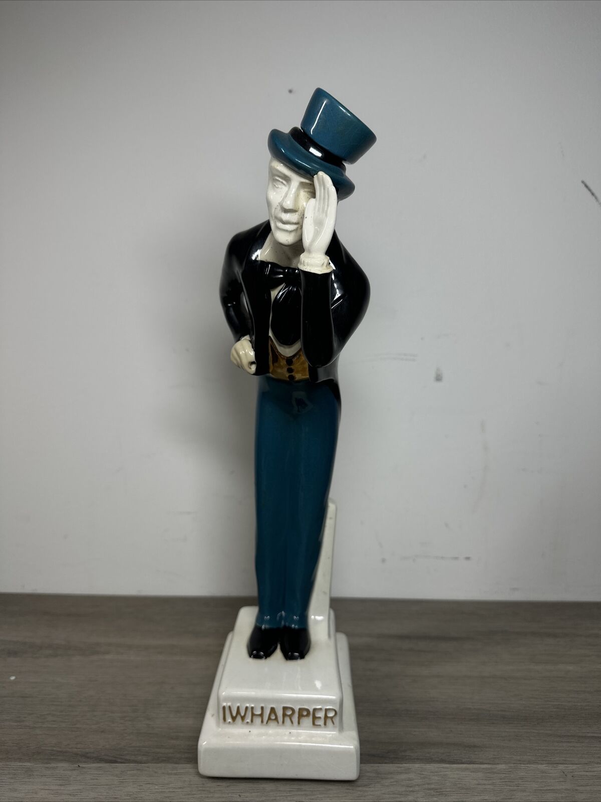 1969 I W Harper Kentucky Bourbon Decanter Bowing Man in Topcoat 16.5” Tall #D1