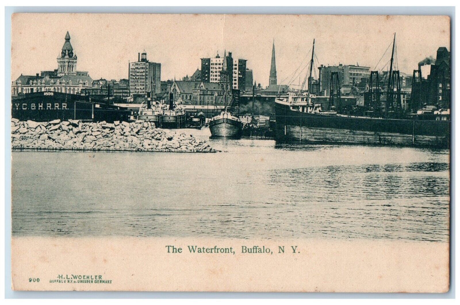 c1905 Waterfront Steamer Ship Shipyard Cruise Buffalo New York Vintage Postcard