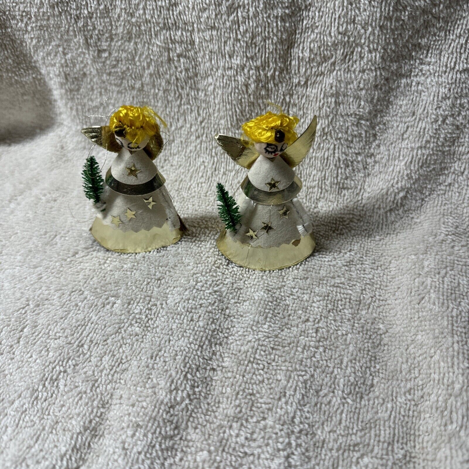 Vintage Spun Cotton/Foil Angel Christmas Ornaments Lot 2 Japan D72