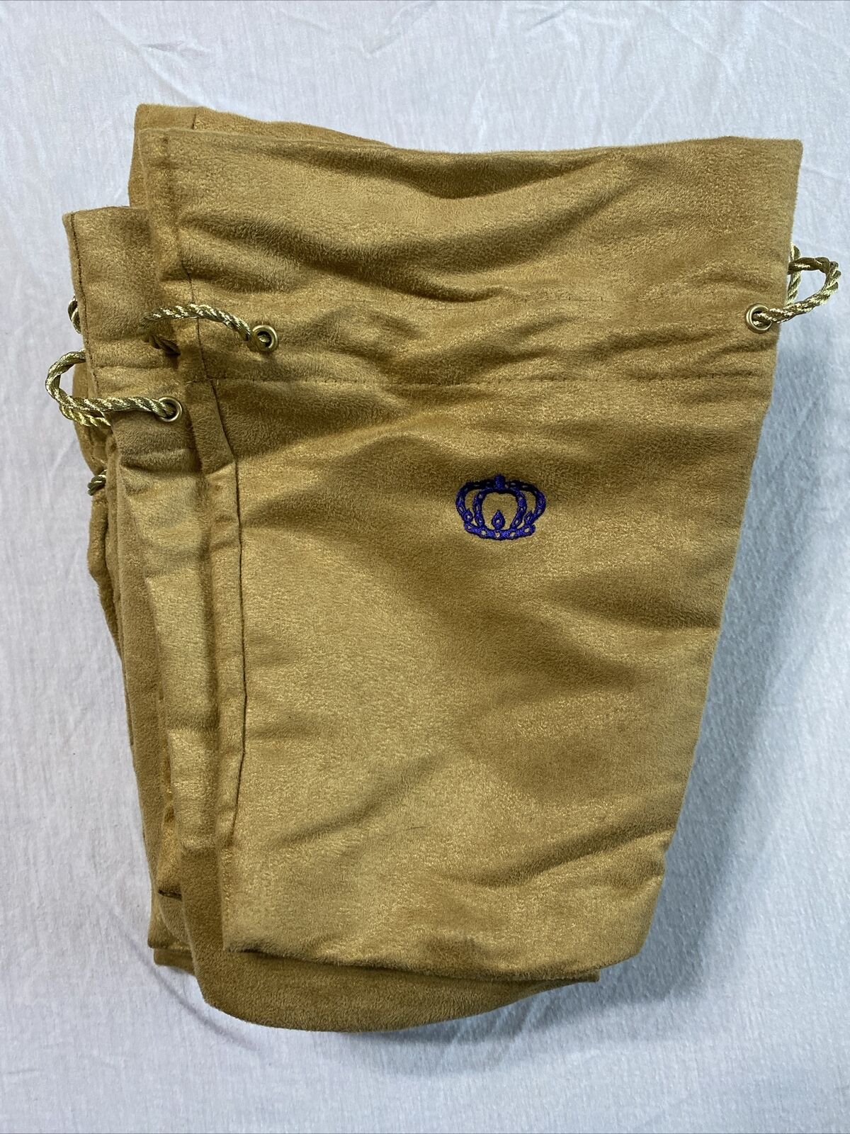 Crown Royal Medium Tan Suede Bottle Bag w/Gold Drawstring 13\