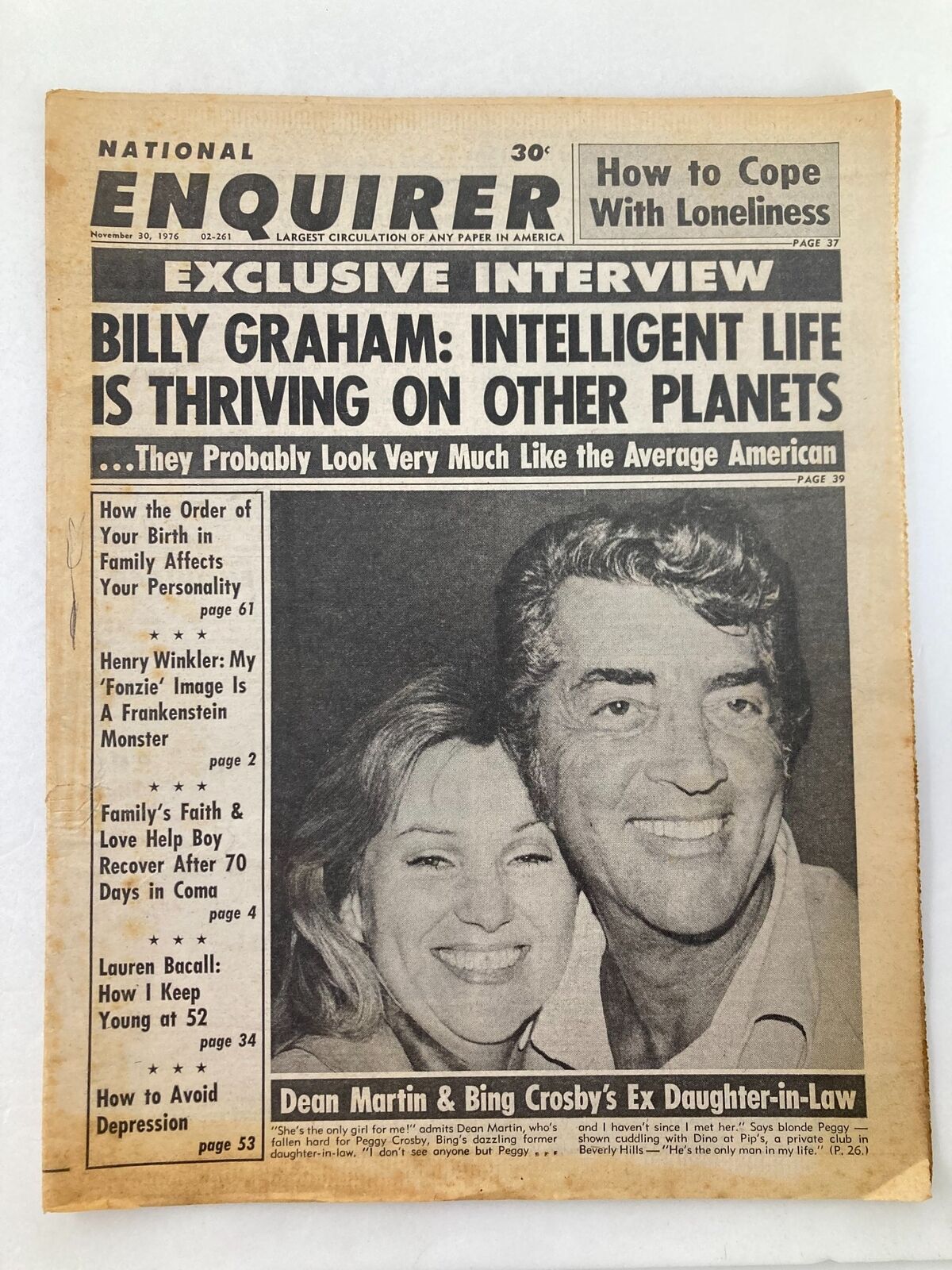 National Enquirer Tabloid November 30 1976 Dean Martin and Peggy Crosby