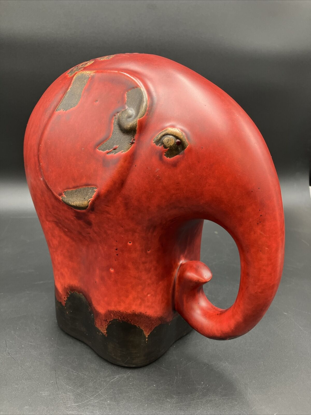 Vintage Red And Black Ceramic Elephant Figurine Statue Art Pottery Hobby Lobby