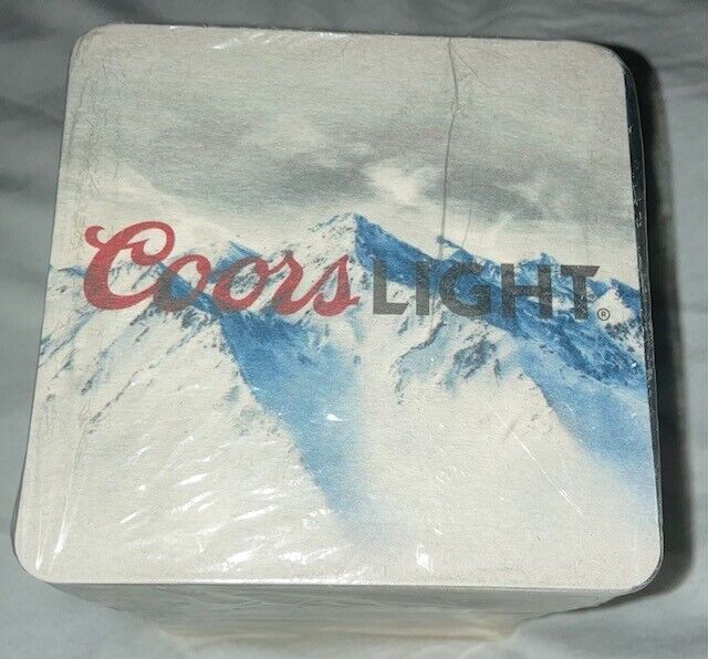 Pack of 100, COORS LIGHT Bar Coaster 4 inch by 4 inch 2-sided NEW Sealed Genuine