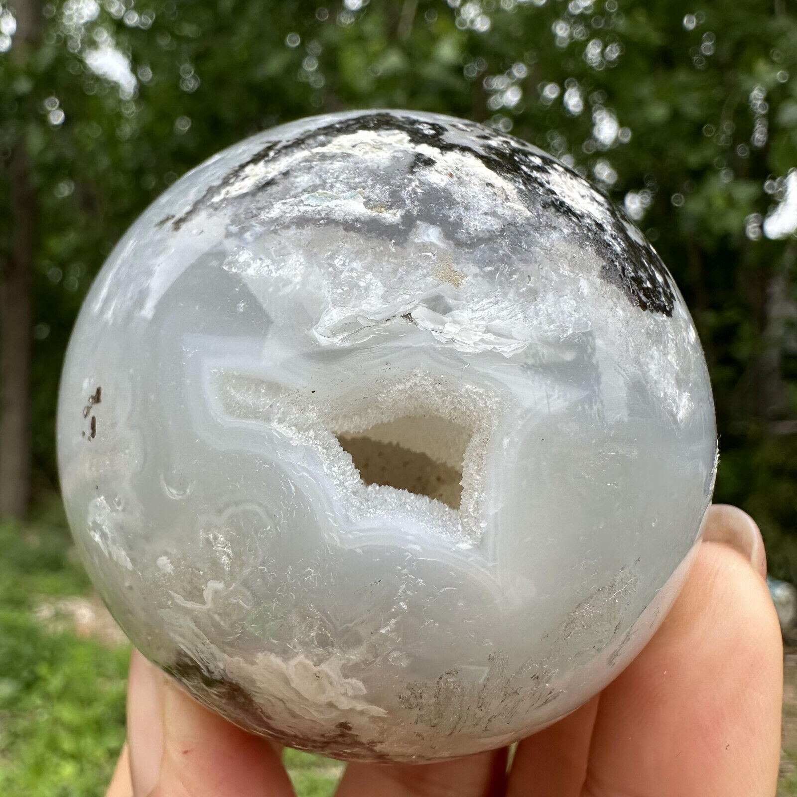 290g Natural agate geode sphere qcrystal cluster quartz ball healing gift 59mm