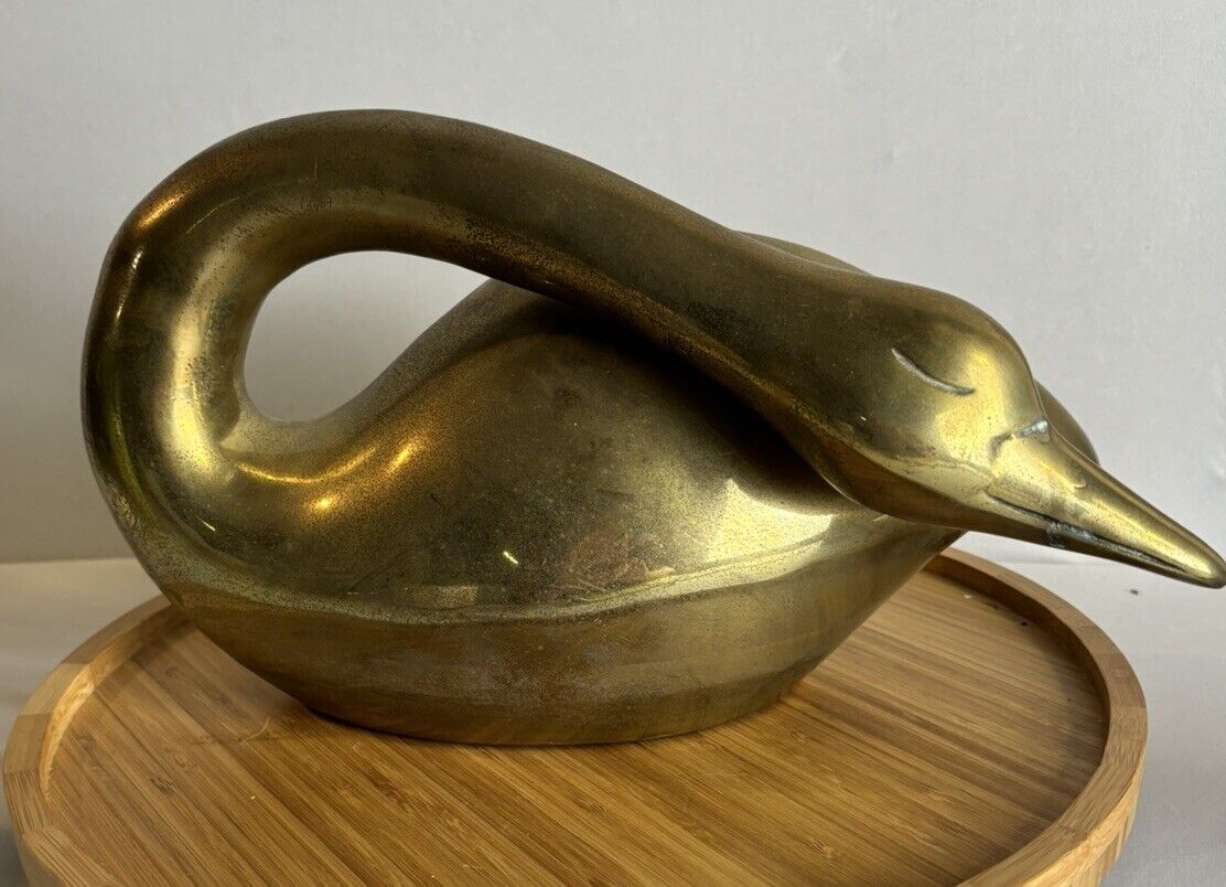 Vtg Brass Sleeping Swan Extra Large 12.5 Inch Long Sculpture MCM~Beautiful
