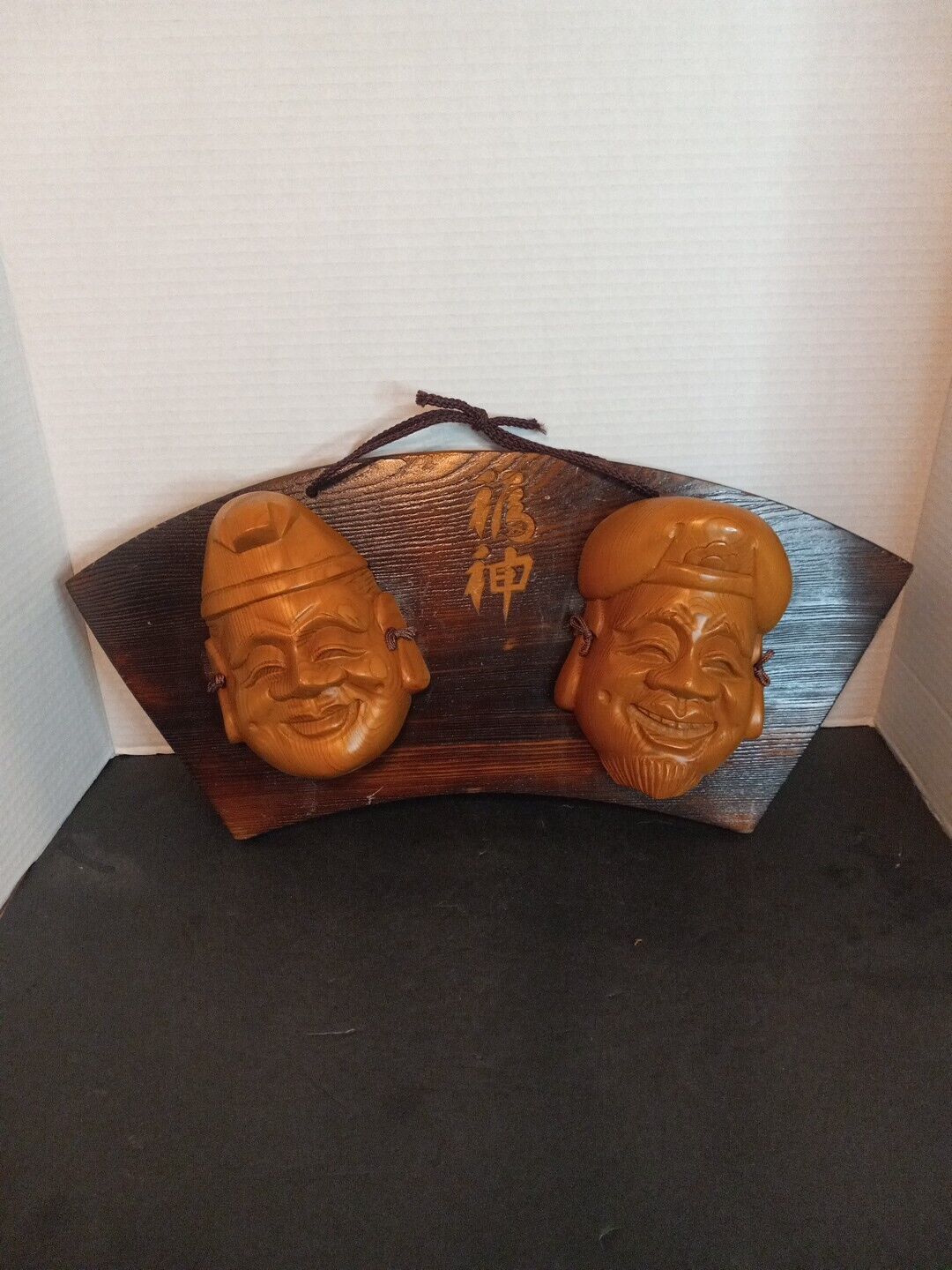 Cedar Japanese Shichifukujin Seven Lucky Gods Duo Daikokuten & Ebisu Bizen Masks