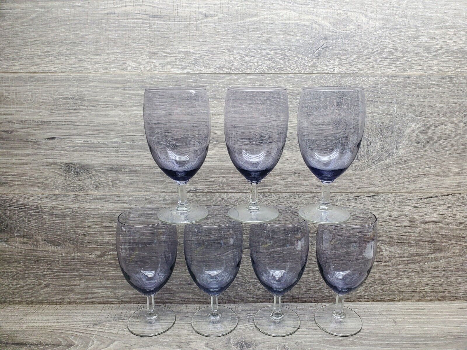 Vtg Soft Purple Periwinkle Vintage Blown Wine Glasses Qty 6 Glasses