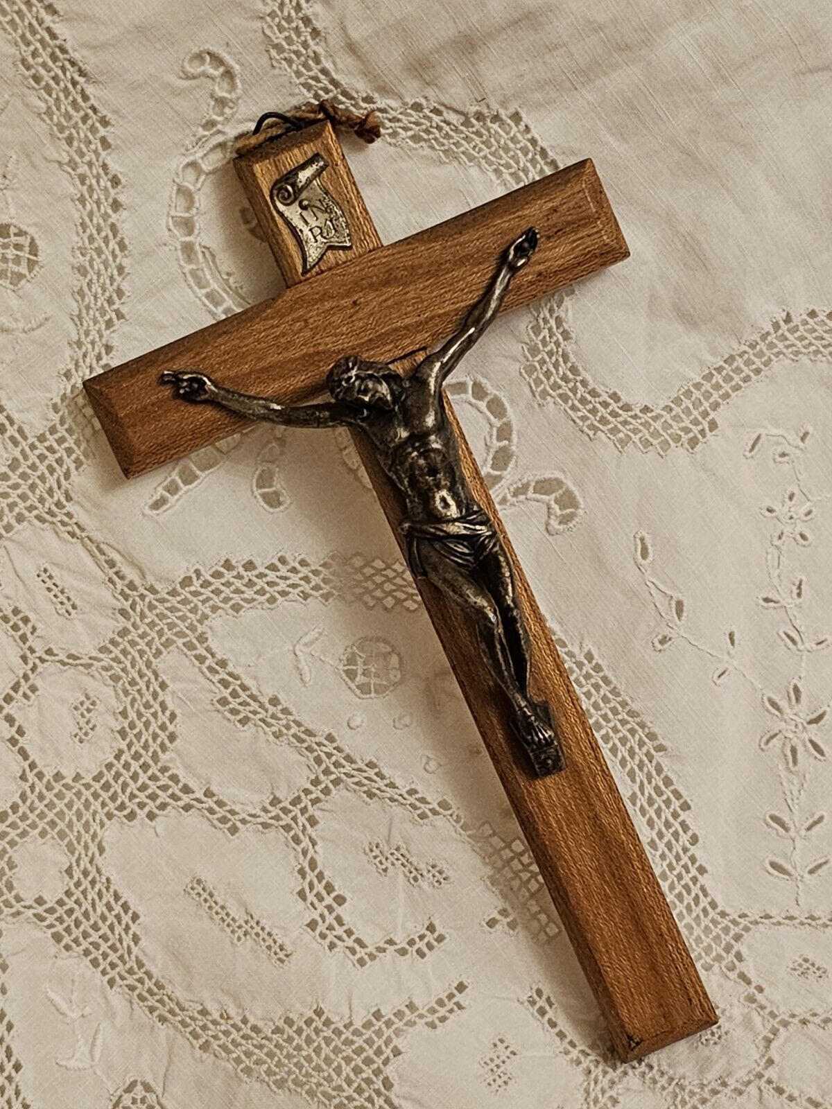 Antique Germany Wood Bronze Catholic Wall Crucifix Cross Jesus Christ 