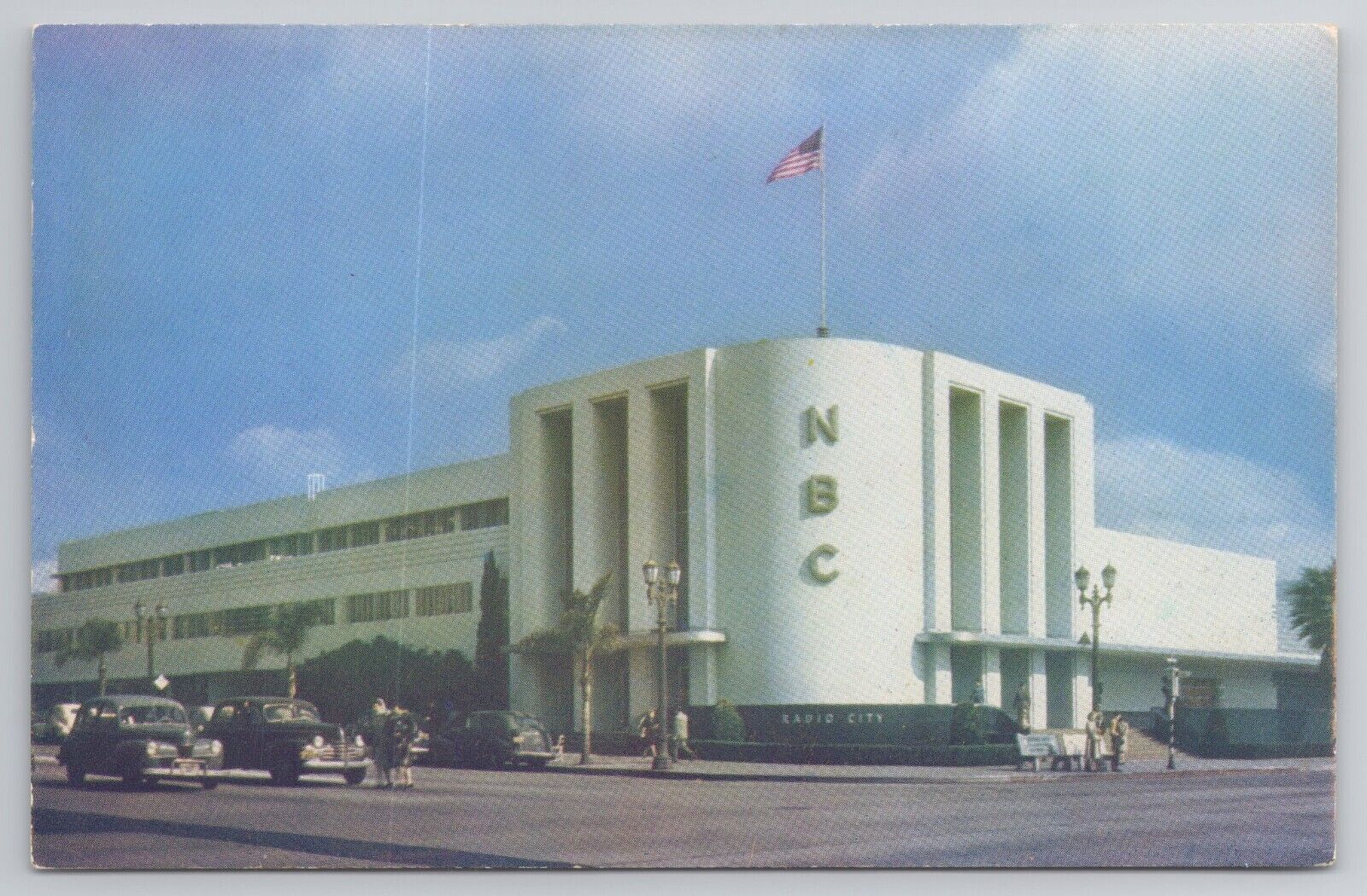 Postcard NBC Radio City Hollywood California Cars Art Deco