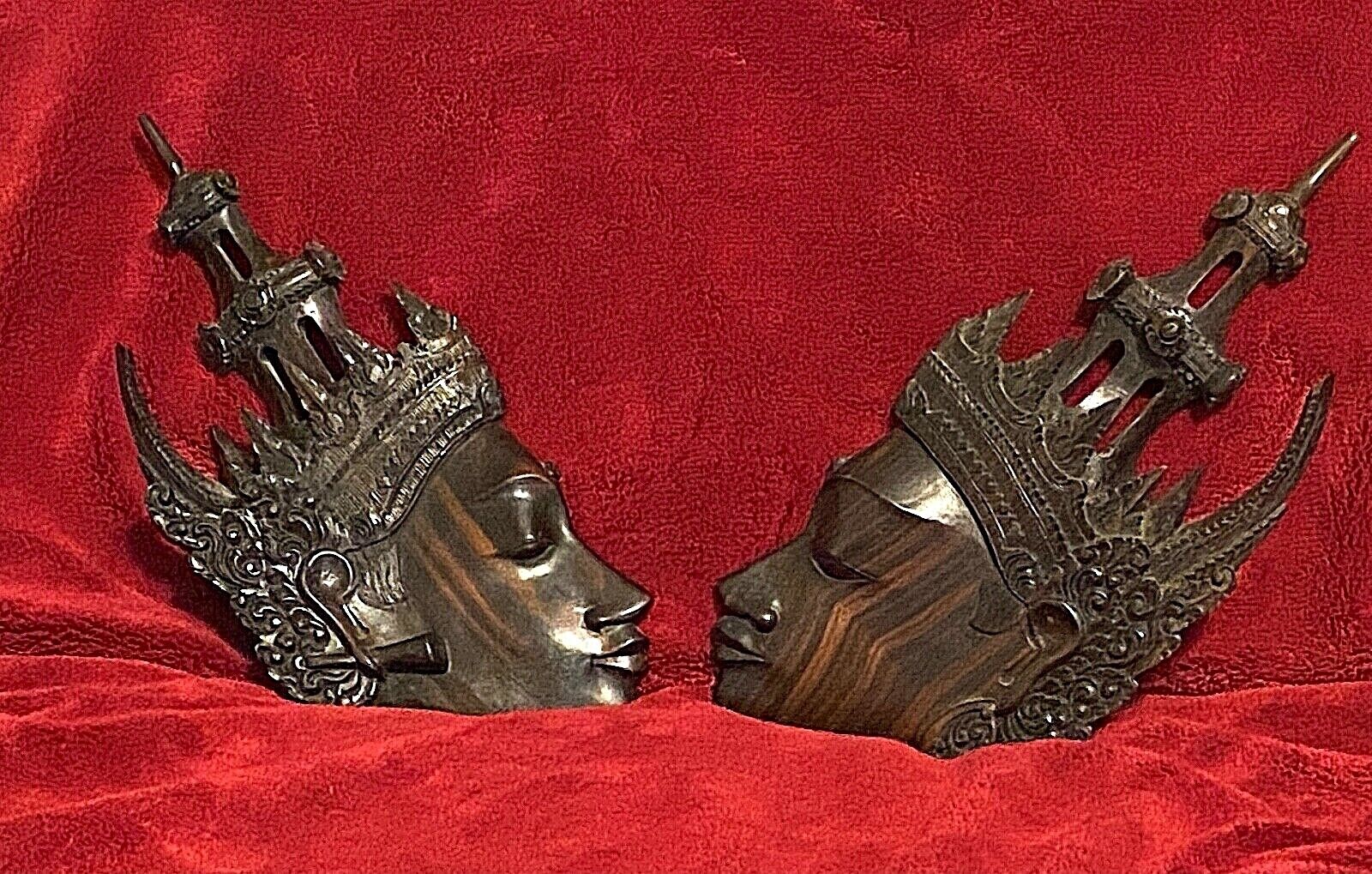 Lustrous Pair of Indonesian Head Carvings. Special Two-for-One Pricing. Vintage