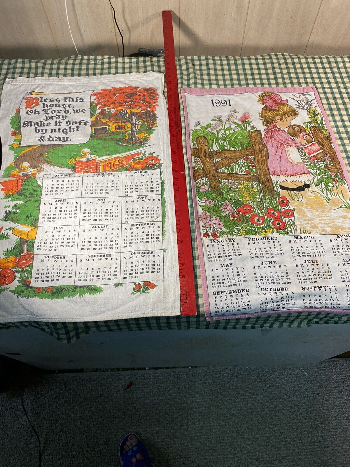 2 Cloth Tea Towel Calendars ‘68&’69  Colorful F88