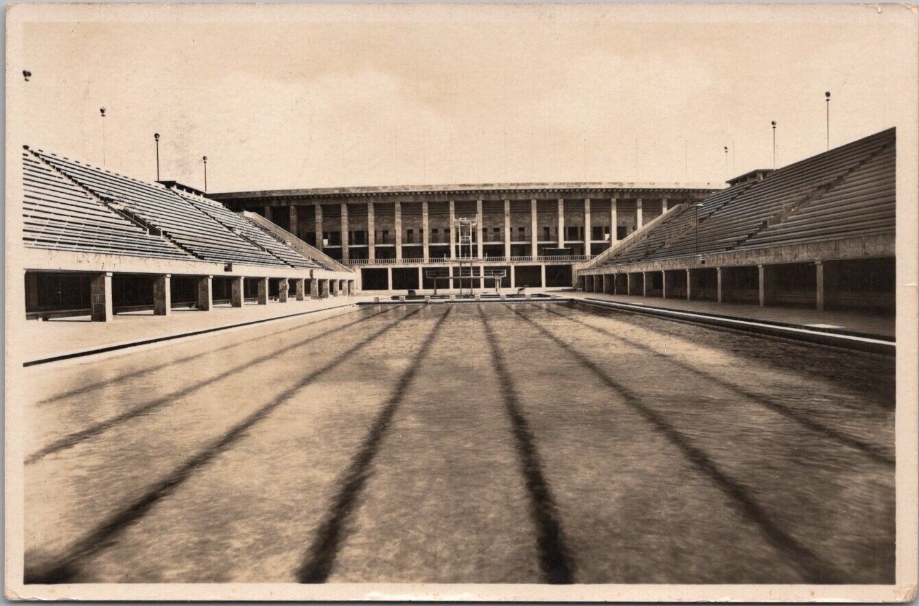 1936 SUMMER OLYMPICS Berlin Germany Postcard Empty Stadium / Interior View