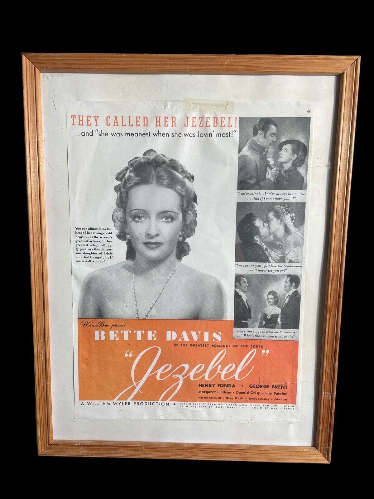 1938 CALLED HER JEZEBEL Movie Print Bette Davis, Henry Fonda, George Brent