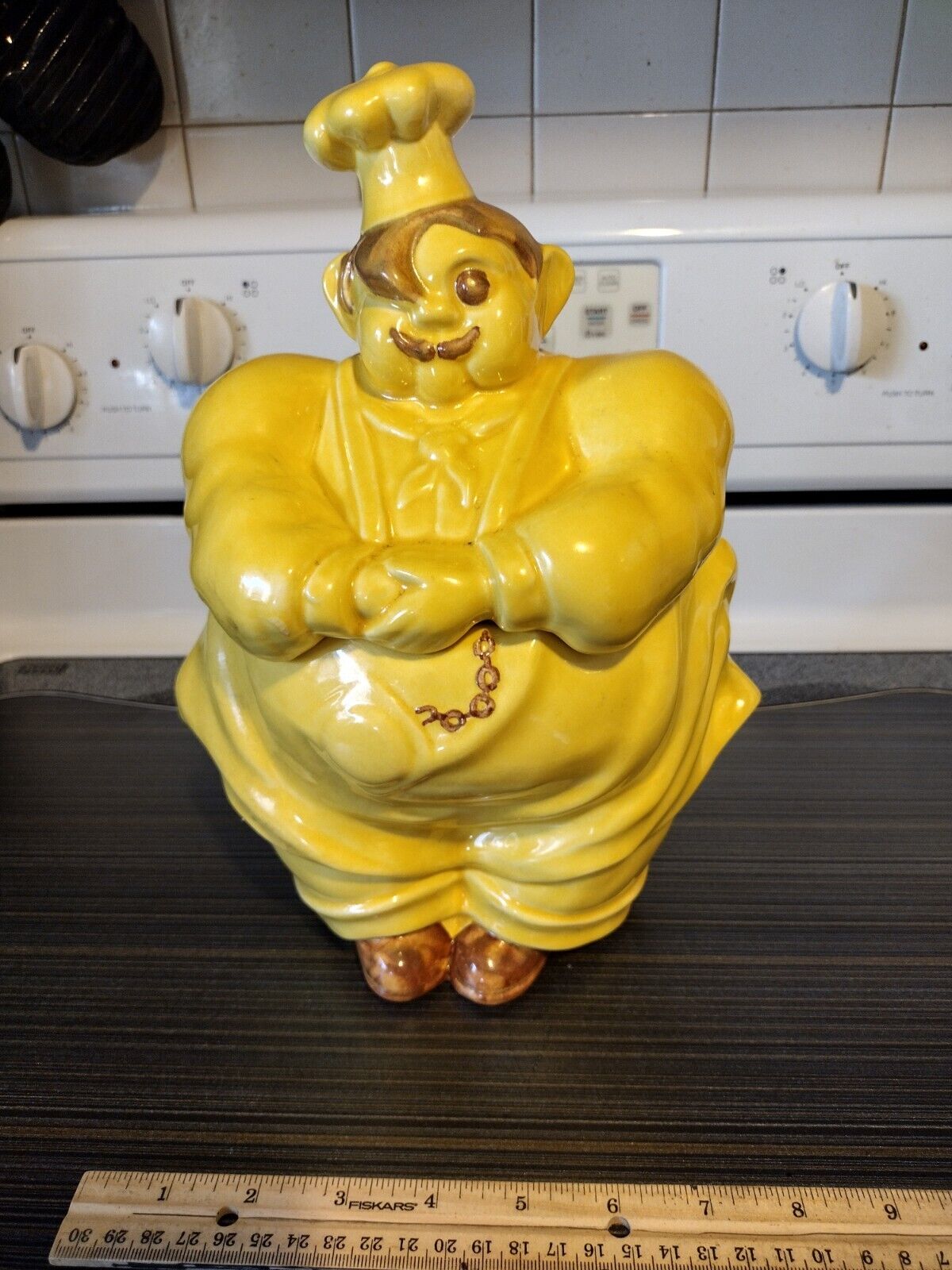 Vintage 1930s Red Wing “Chef Pierre” Cookie Jar Yellow Antique Art Pottery USA