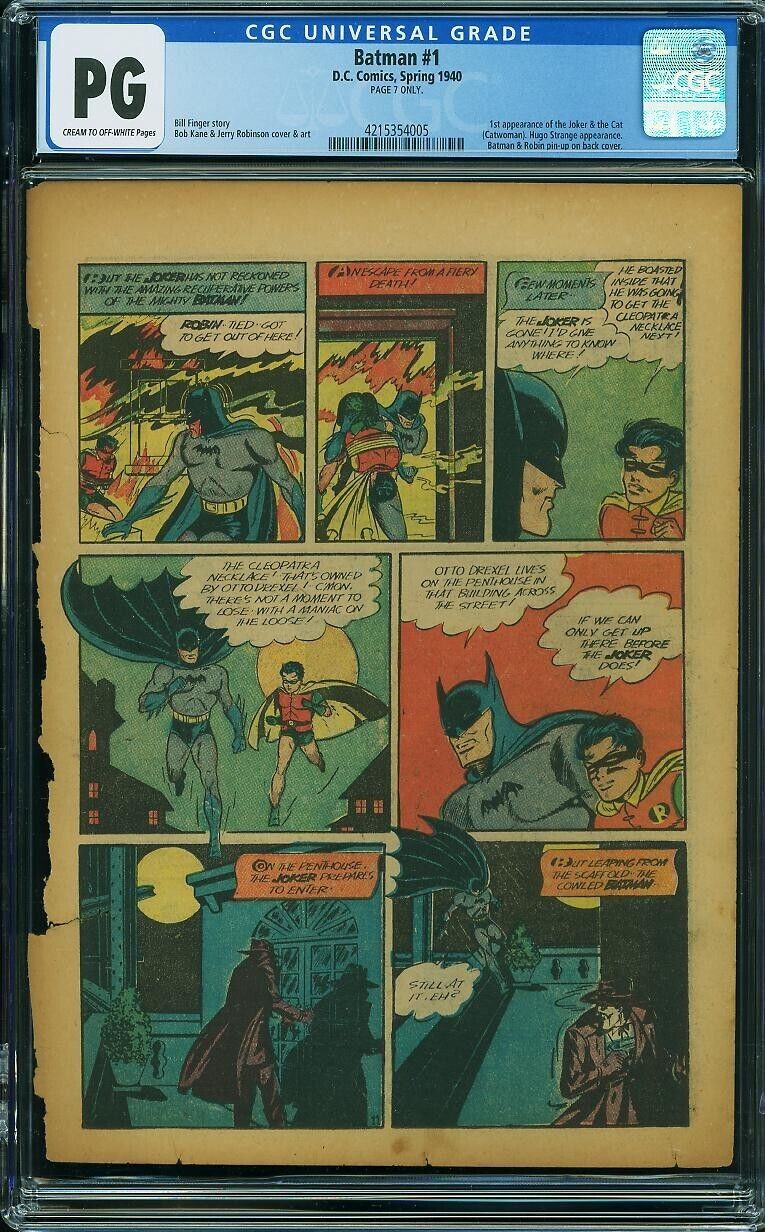 Batman 1, 1940, DC, Page/Pg 7 Only, CGC, after Detective Comics 27, Joker, Robin