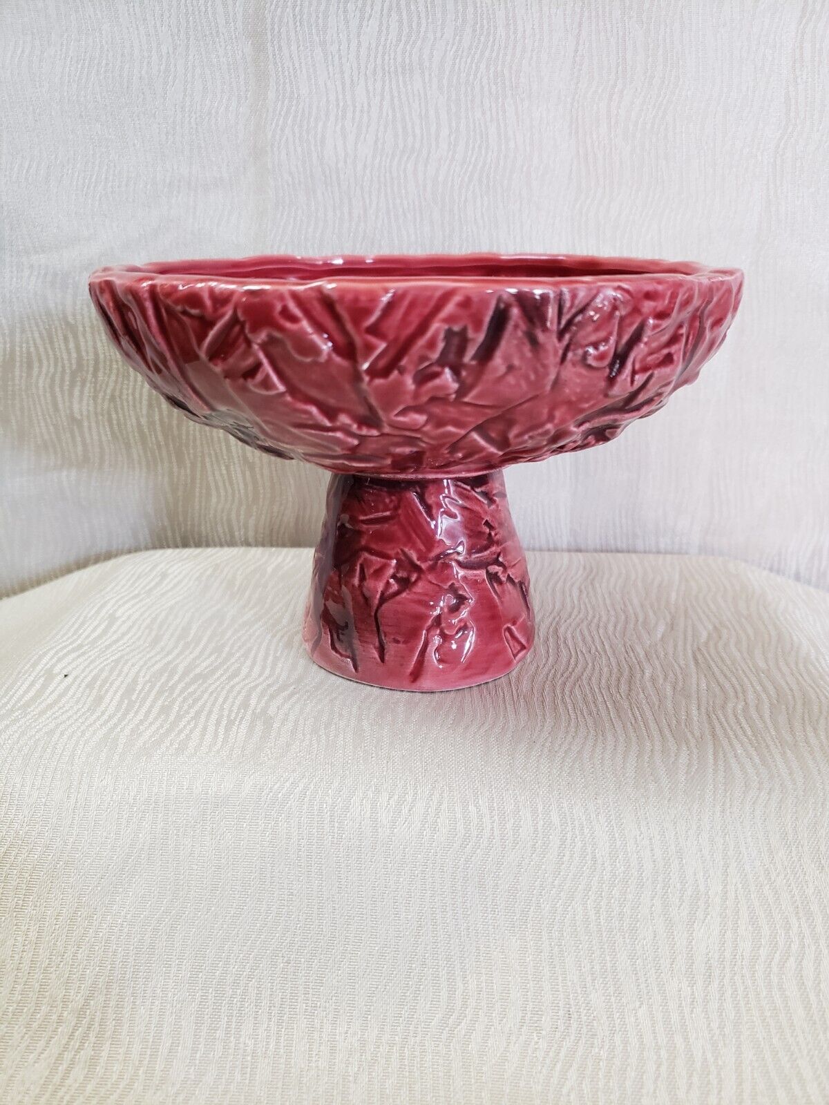 VTG 60\'s-70\'s Maroon INARCO Raised Ceramic Candy/candle Holder Marked #E2460