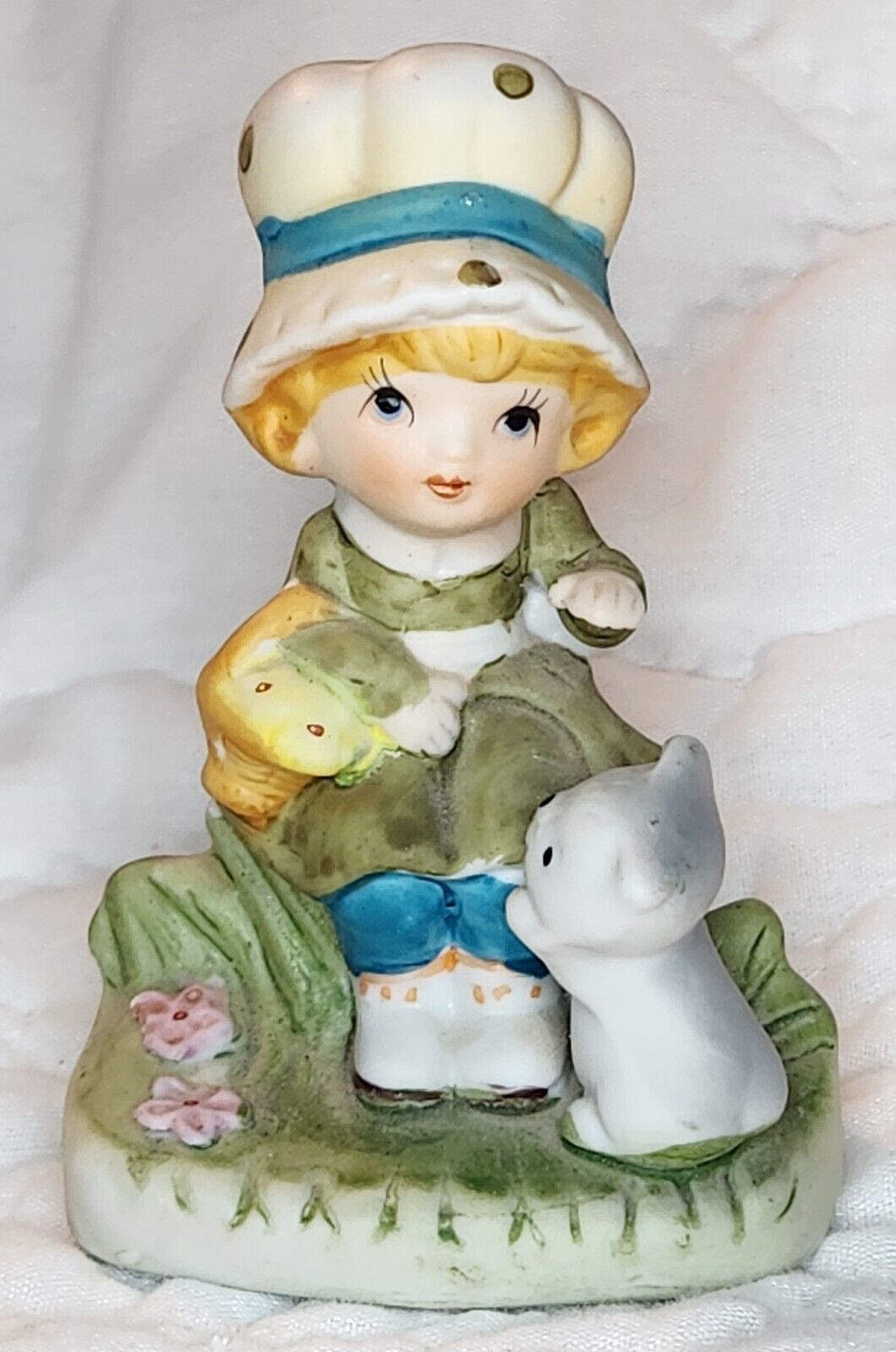 VTG Cottage Core Granny Core Ceramic Homco Girl With Pet Cat Figurine CUTE