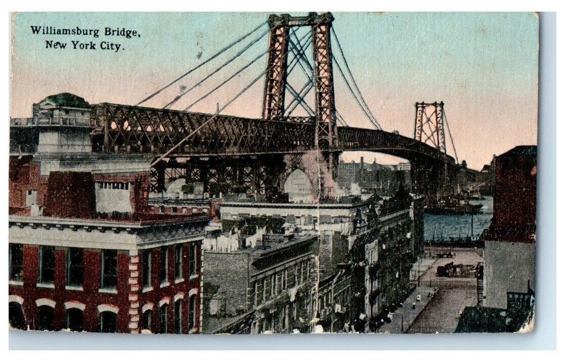 c1910's Williamsburg Bridge Tiny New York City NY Posted Antique Postcard