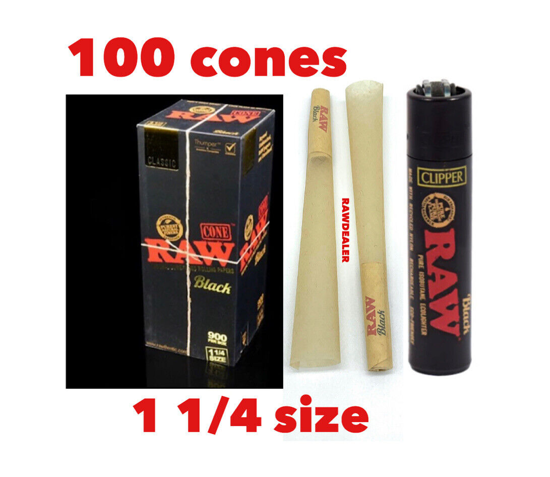 RAW black cone 1 1/4 size (100PK)+raw black large clipper lighter