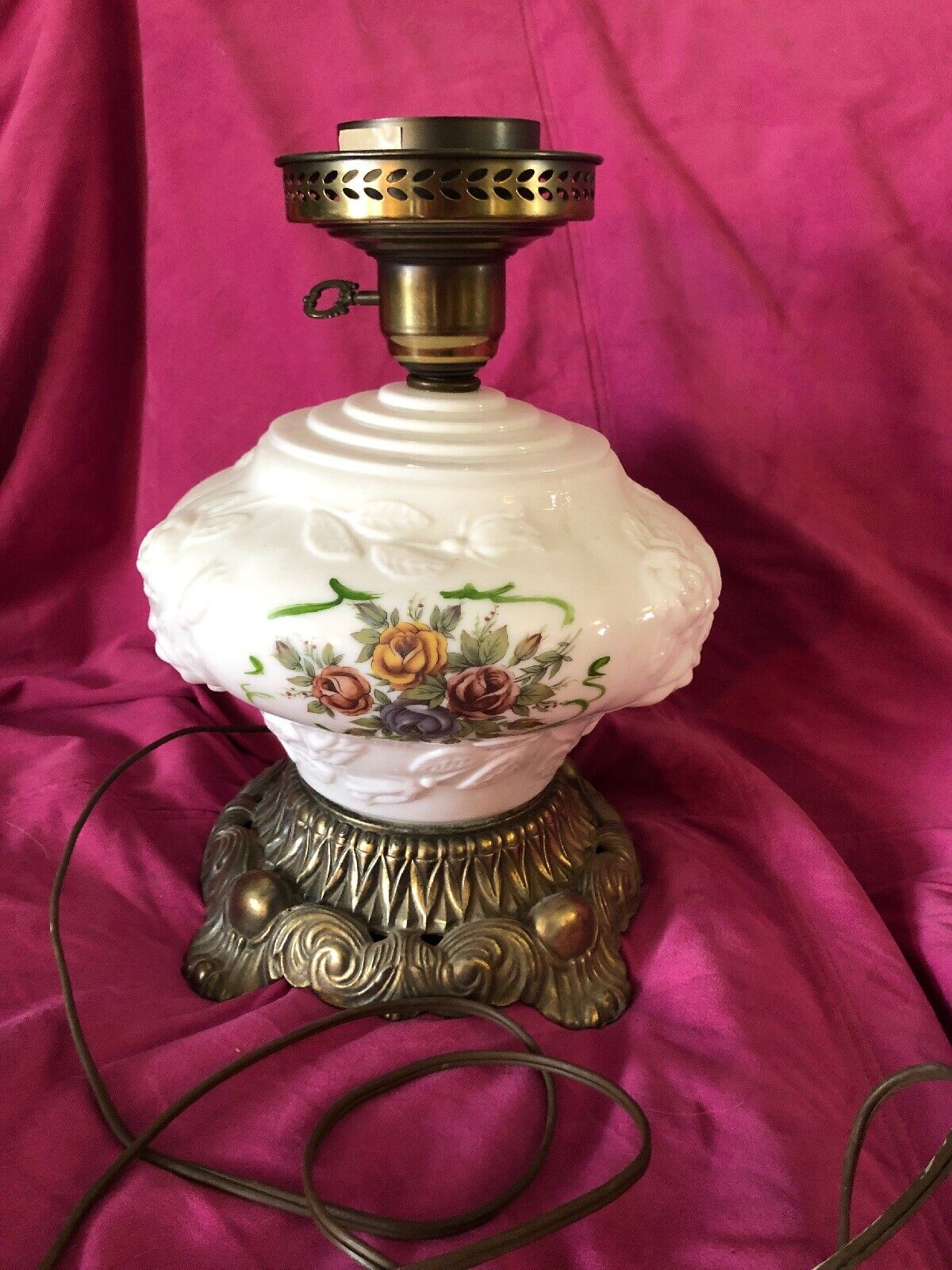 Antique 1900-1930s Lamp Glass And Metal